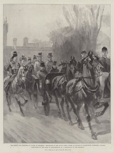 The Prince and Princess of Wales at Blenheim, Departure of the Royal Party under an Escort of Oxfordshire Yeomanry Cavalry Commanded by the Duke of Marlborough as a Lieutenant of the Regiment by Melton Prior